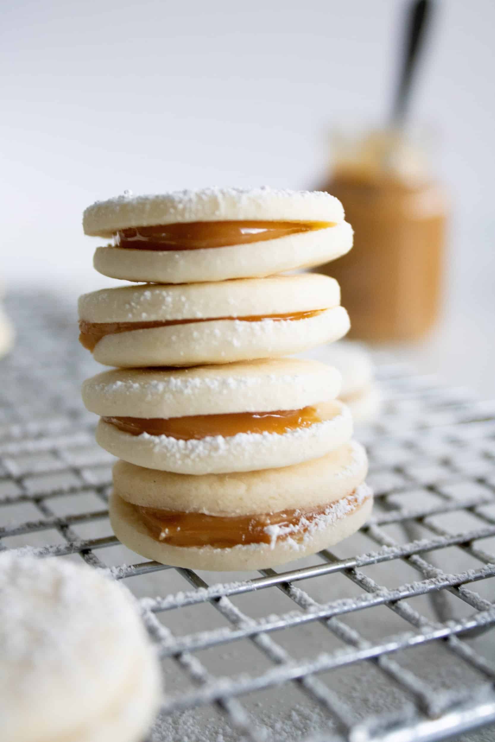 Alfajore Cookies stacked on top of each other